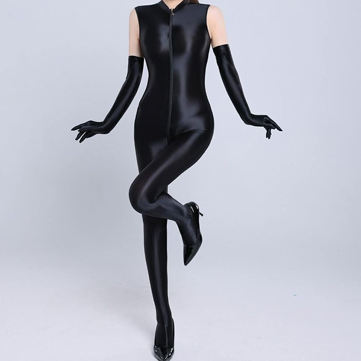 Shiny Gloss Zipper Catsuit Bodystocking