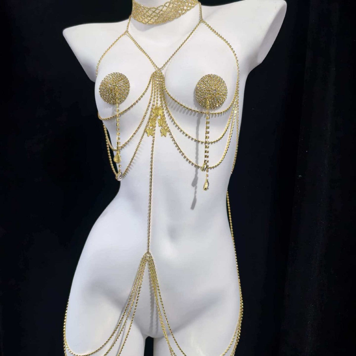 Butterfly pendant multi-layer rhinestone body chain