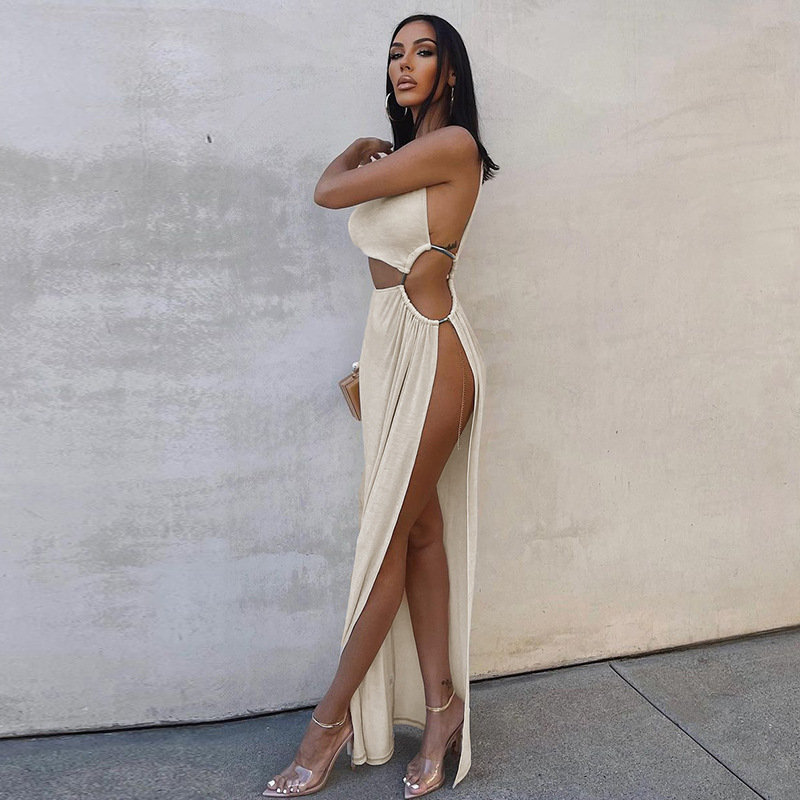 One-Shoulder Sleeveless Dress with Side Slit
