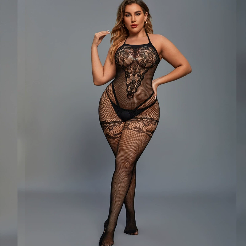 Lace Fishnet Halter Bodysuit Lingerie