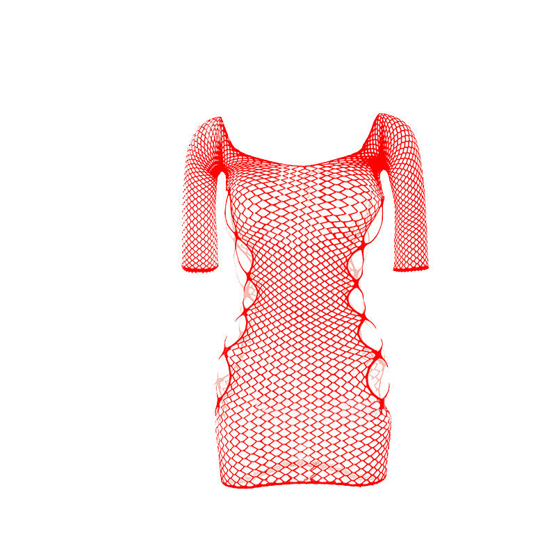 Hollow-out jacquard short-sleeved mesh top