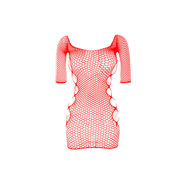 Hollow-out jacquard short-sleeved mesh top