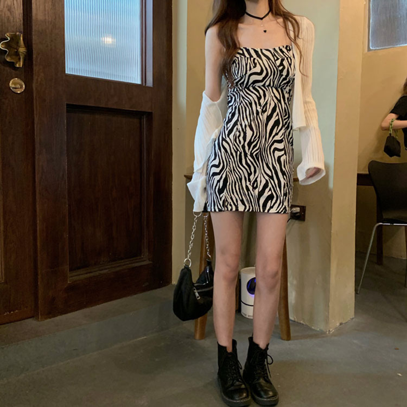 Zebra-print slim-fit camisole dress