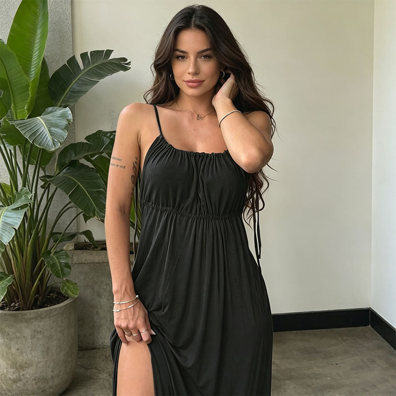 Loose-fitting drawstring camisole dress