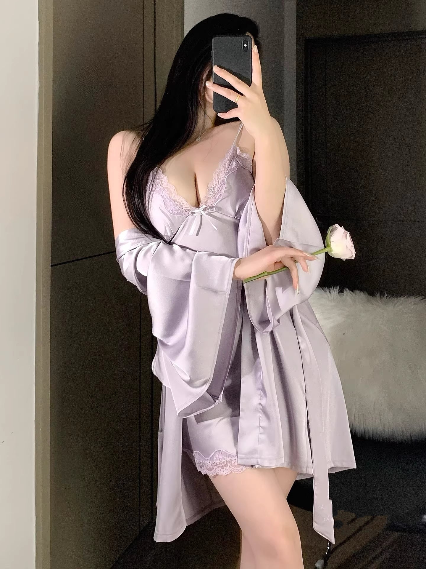 Sexy Ice-Silk Camisole Pure  Alluring Nightwear