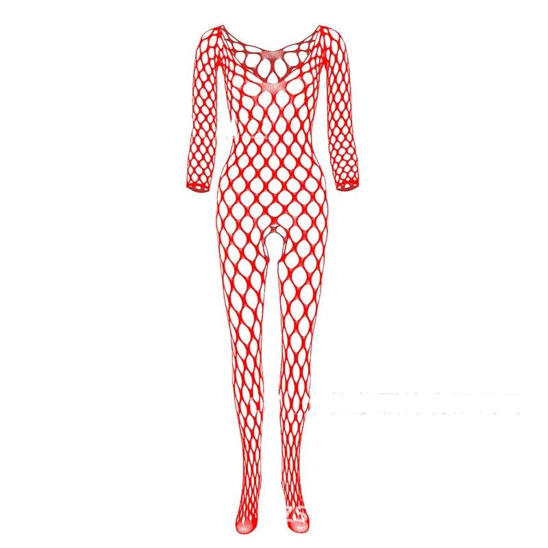 No-take-off temptation large mesh crotch jumpsuit