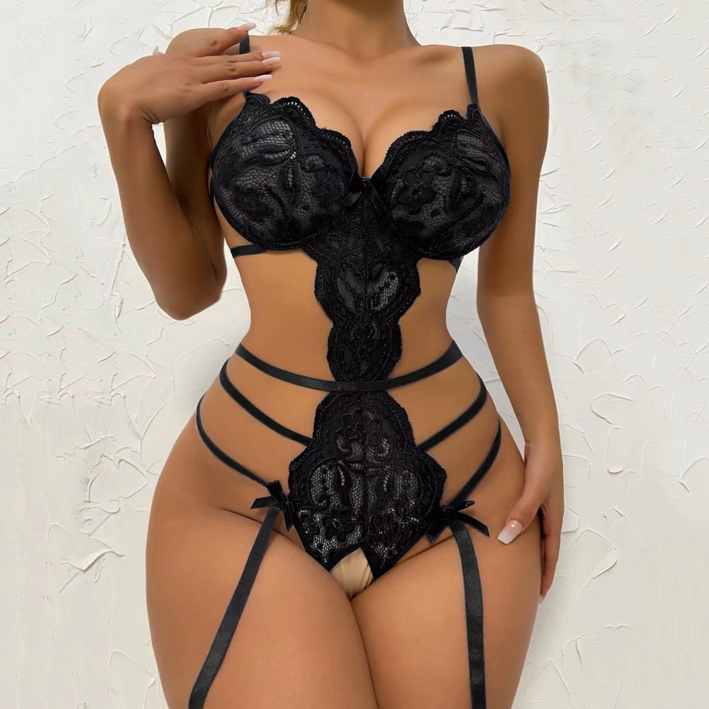Lace backless lace tight open crotch one-piece sexy underwear