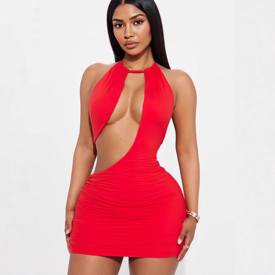 Sexy, figure-hugging, bodycon, cutout, halter-neck mini dress