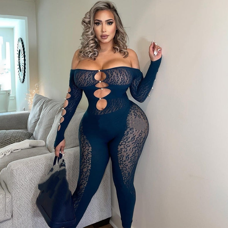 One-piece mesh new leopard print flirting pajamas