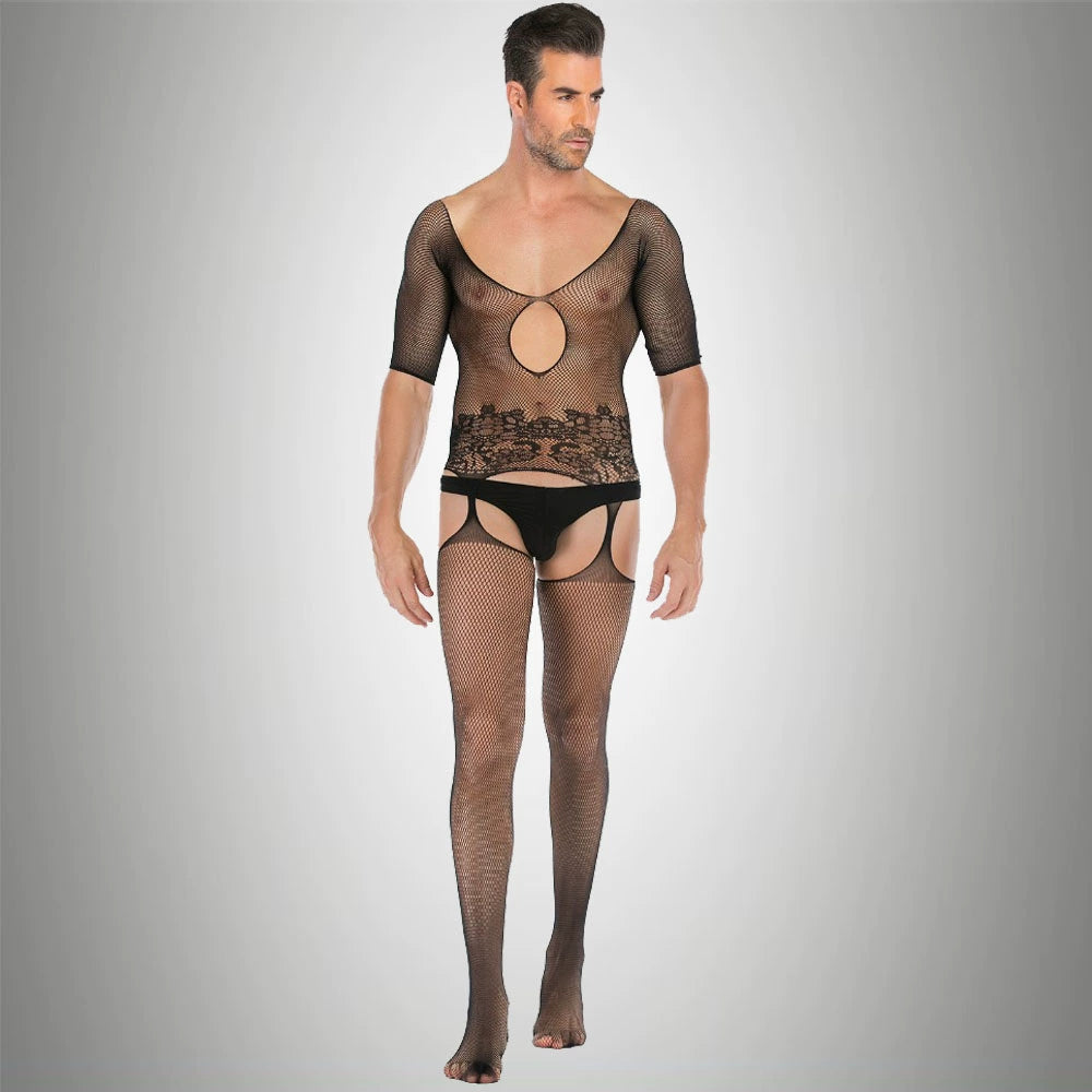 One-piece high-elastic men's open crotch uniform temptation sexy underwear