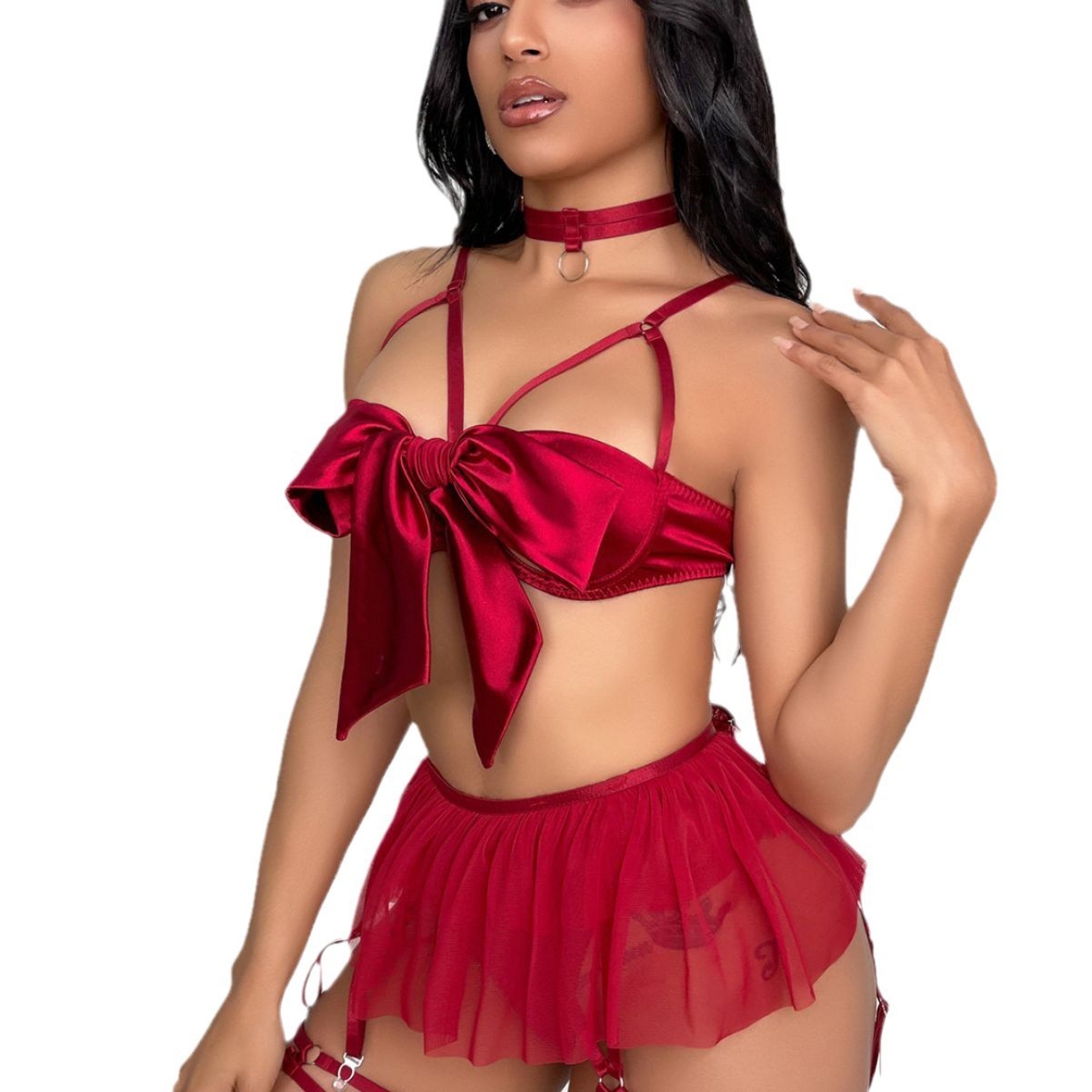 Mesh lingerie, sexy and seductive lace uniform set.