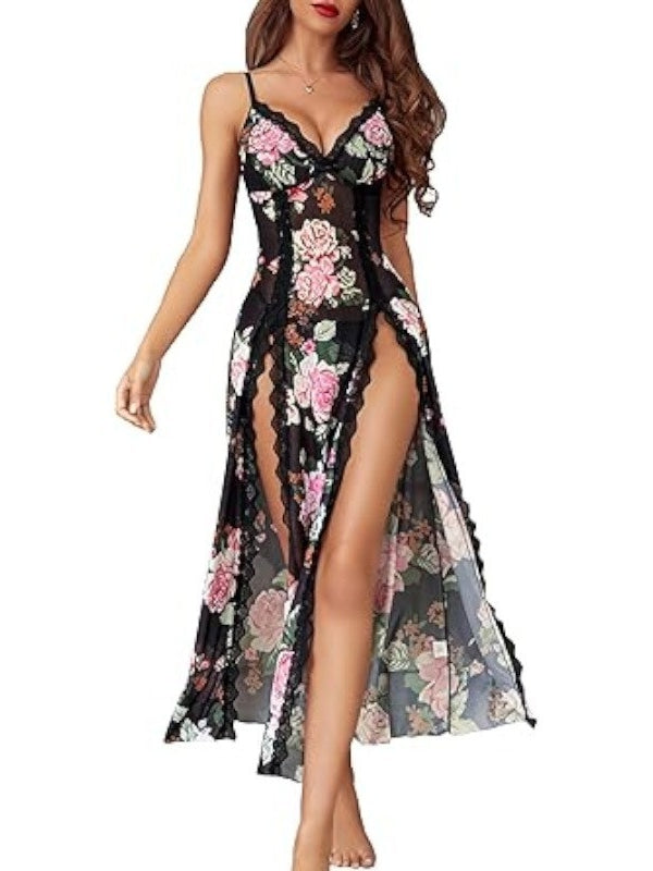 Sexy lingerie set: camisole and sheer mesh nightgown