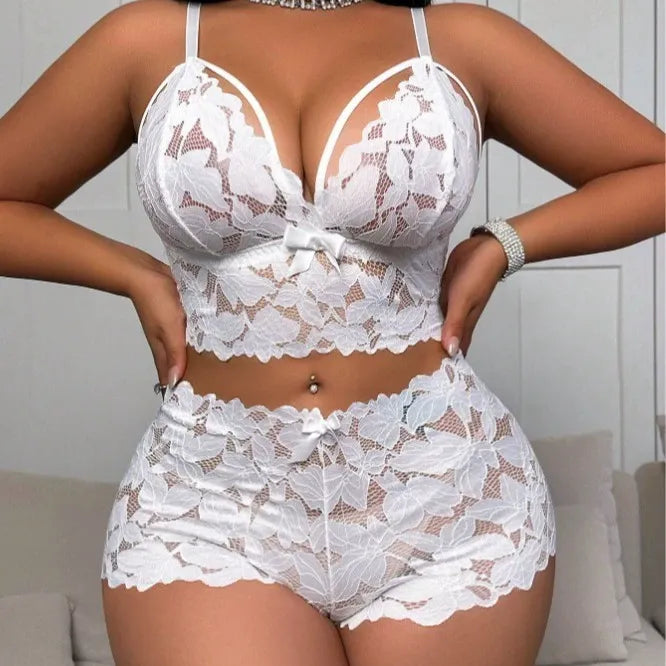 Lace sheer seductive lingerie set