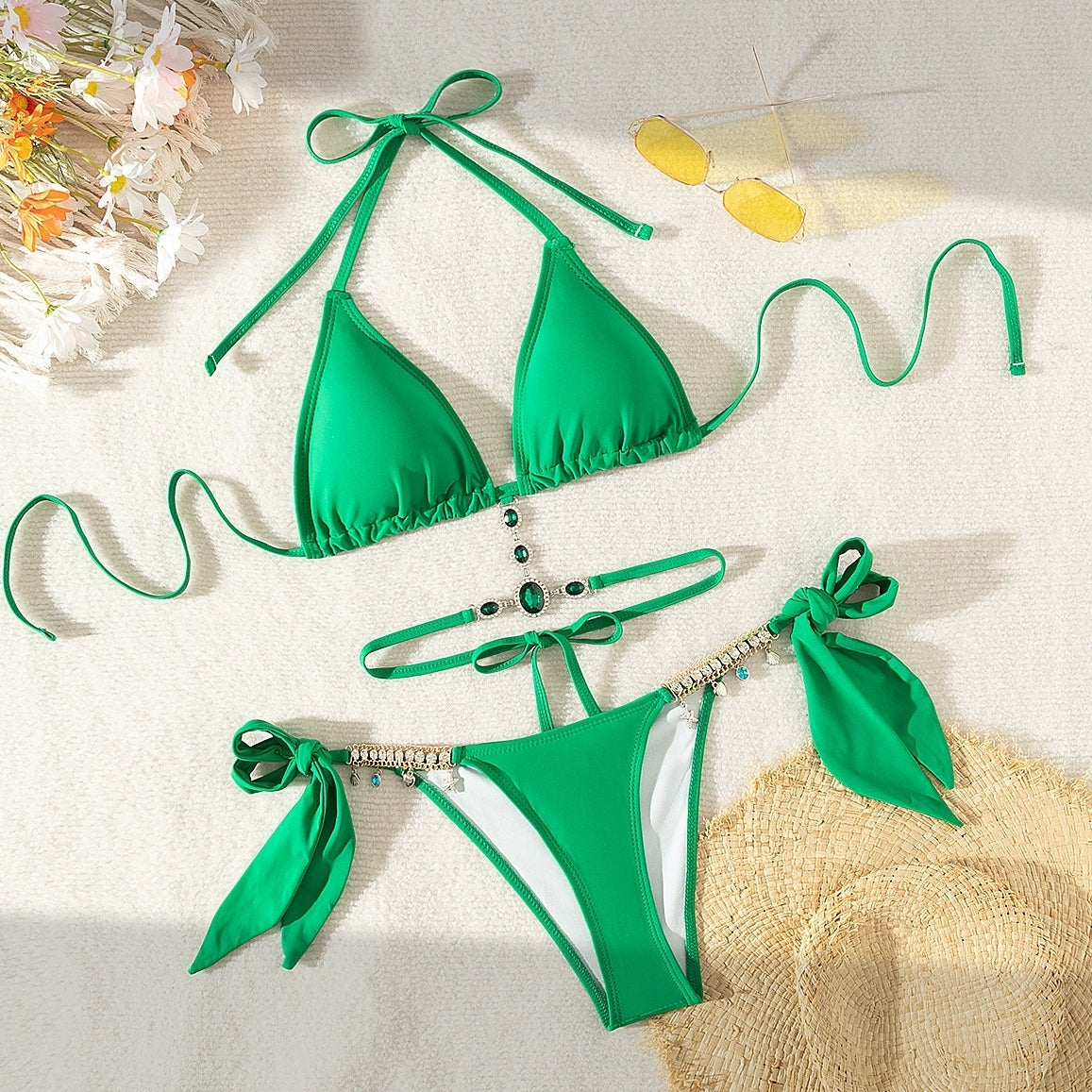 Crystal Diamond Triangle Strapless Backless Bikini Sexy Set