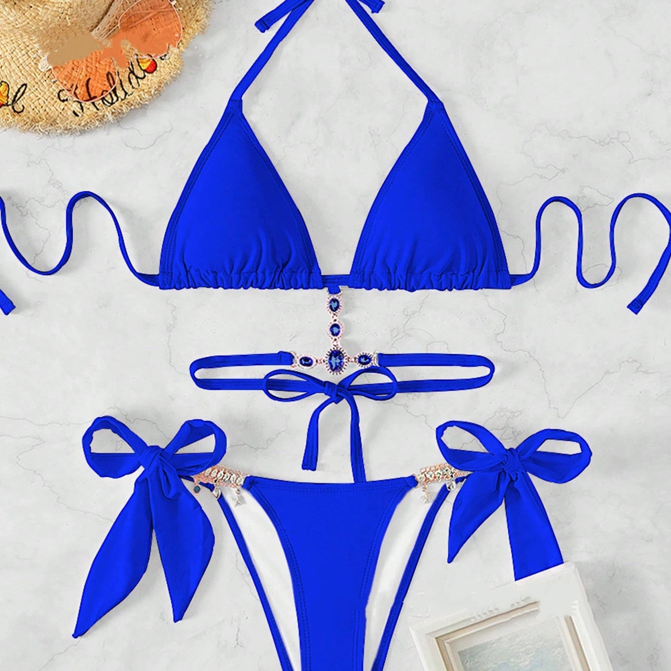 Crystal Diamond Triangle Strapless Backless Bikini Sexy Set