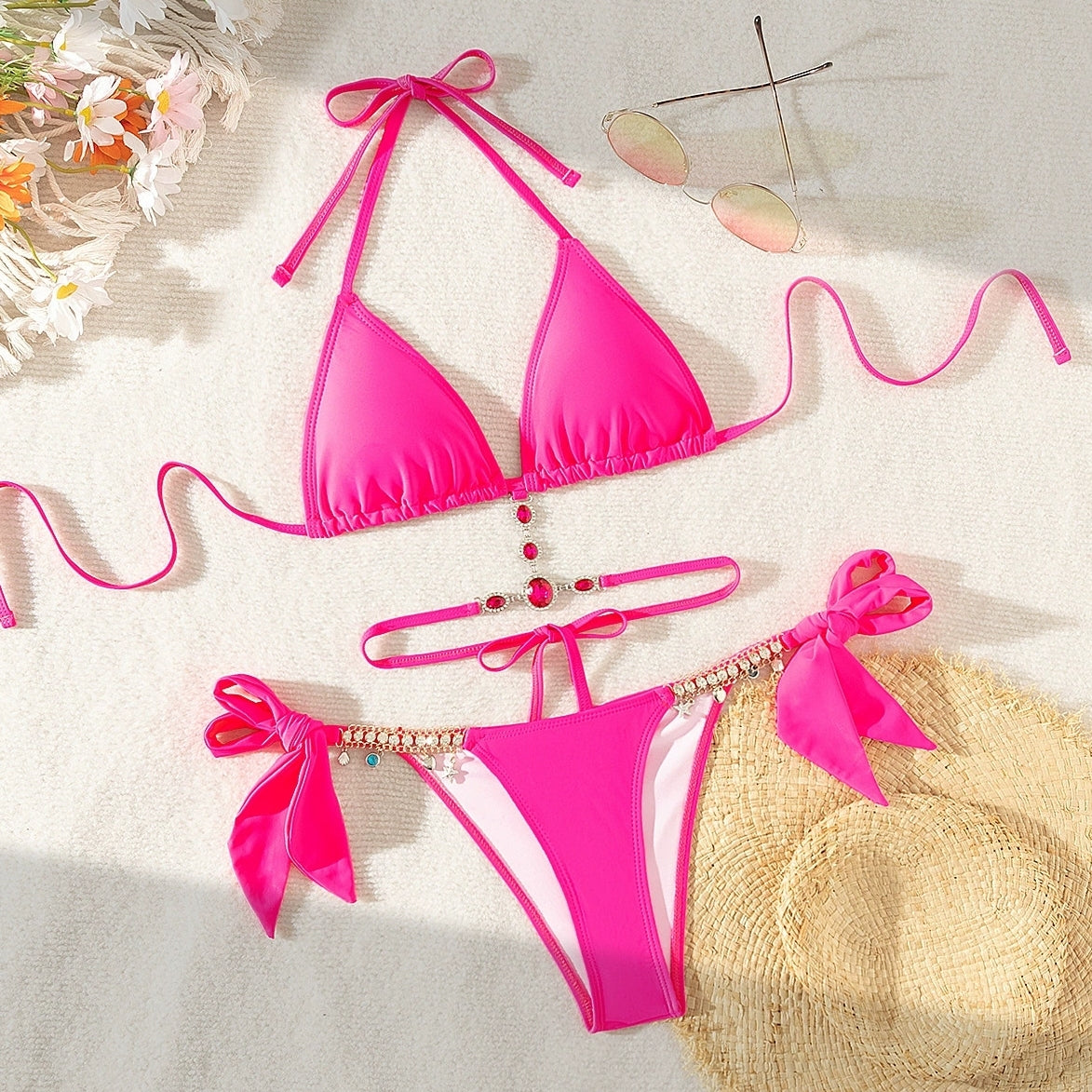 Crystal Diamond Triangle Strapless Backless Bikini Sexy Set