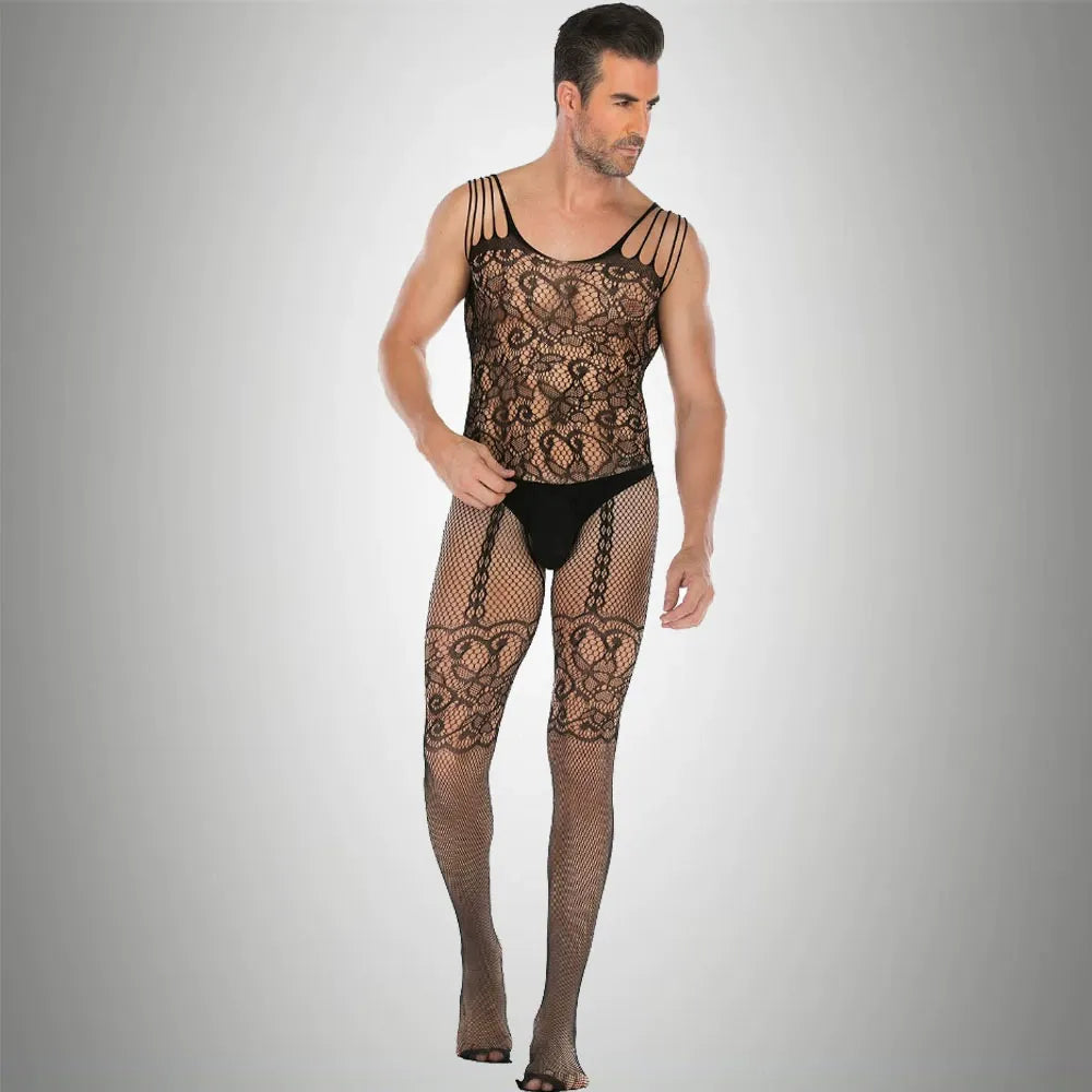 One-piece high-elastic men's open crotch uniform temptation sexy underwear