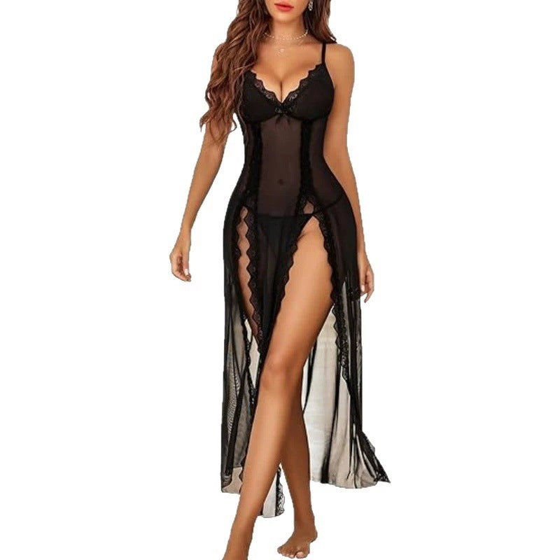 Sexy sheer mesh strap lingerie sleepwear set