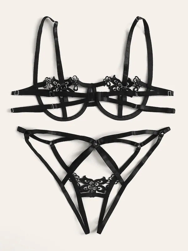 Sexy women's lingerie set with steel ring and straps