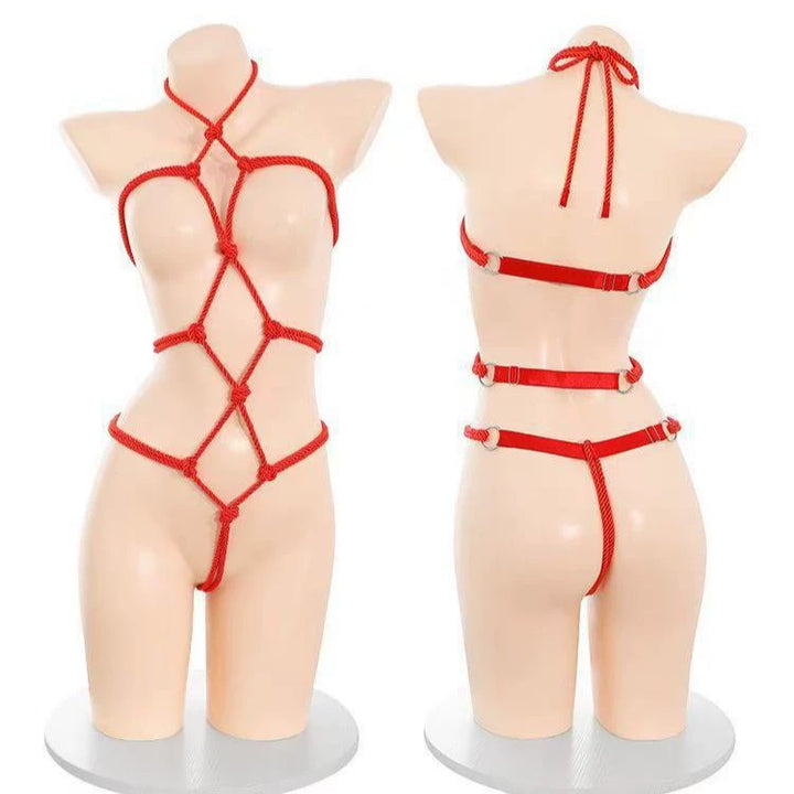 Sexy bondage open crotch rope suit