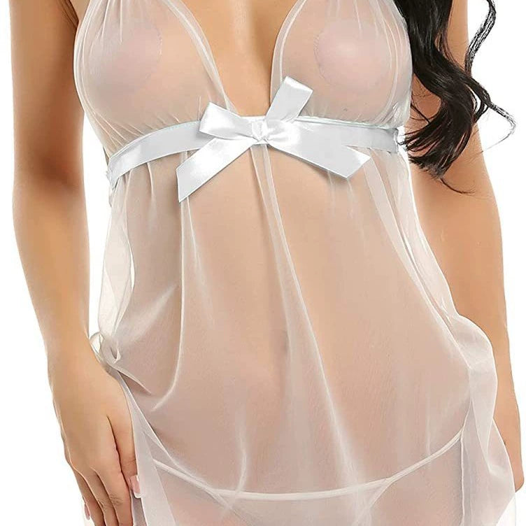 Lace and mesh babydoll lingerie with suspender straps