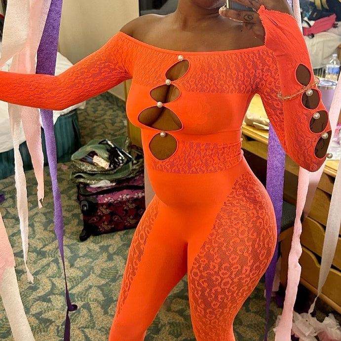 One-piece mesh new leopard print flirting pajamas