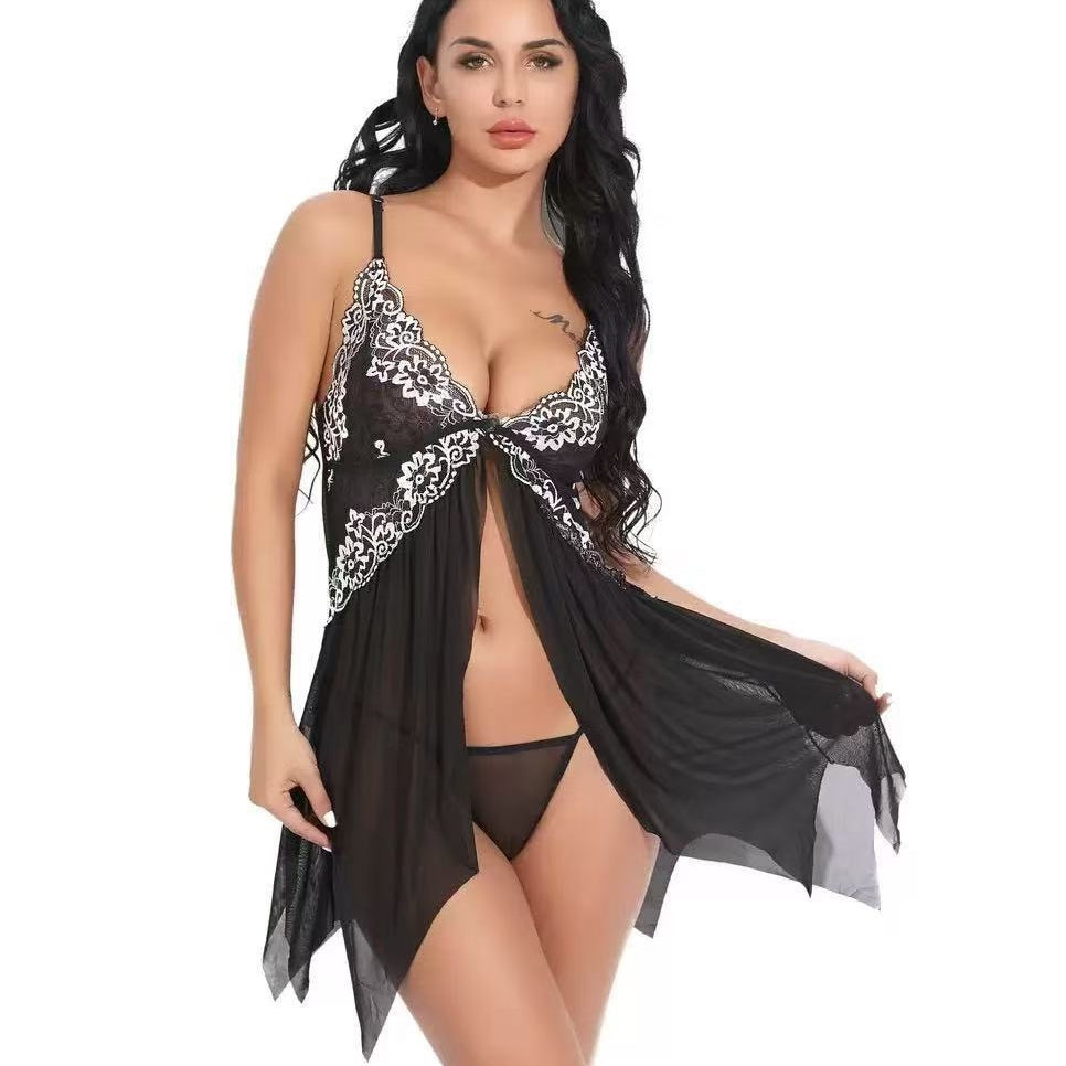 Sexy butterfly print strappy nightgown with front button closure