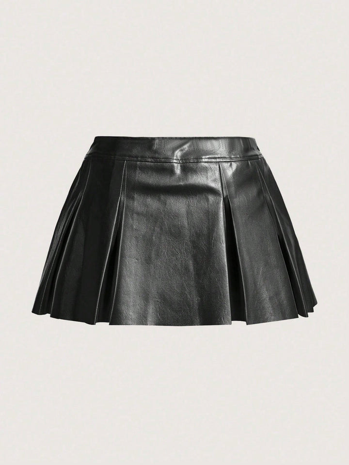 Pleated skirt, high-waisted skirt, leather skirt, women&