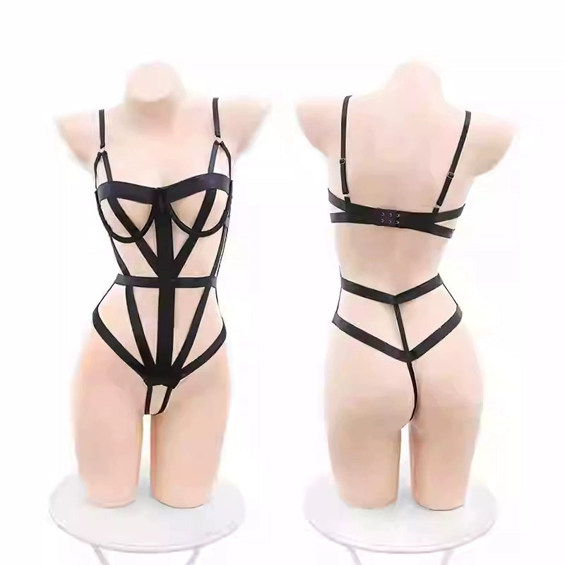 Sexy lingerie sexy role play bondage sm three-point strap steel support