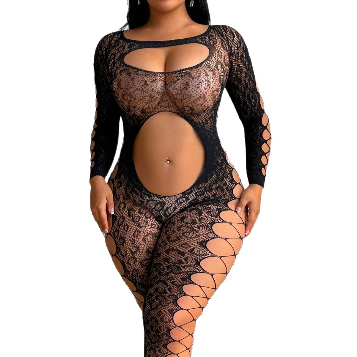 Sexy lingerie, mesh leopard print bodysuit, backless one-piece stockings, lace seductive mesh outfit