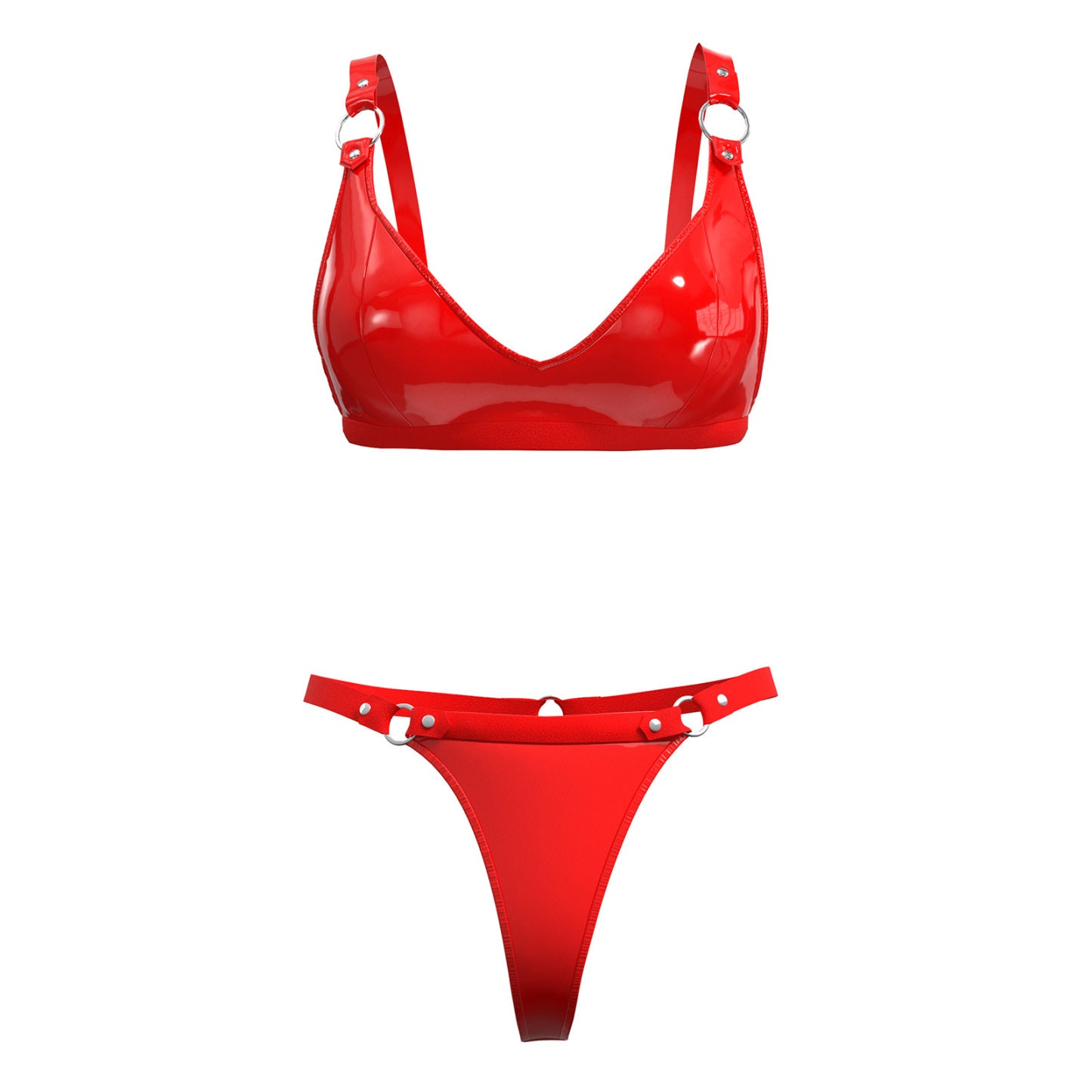 High-gloss patent leather bikini set, sexy leather bra.