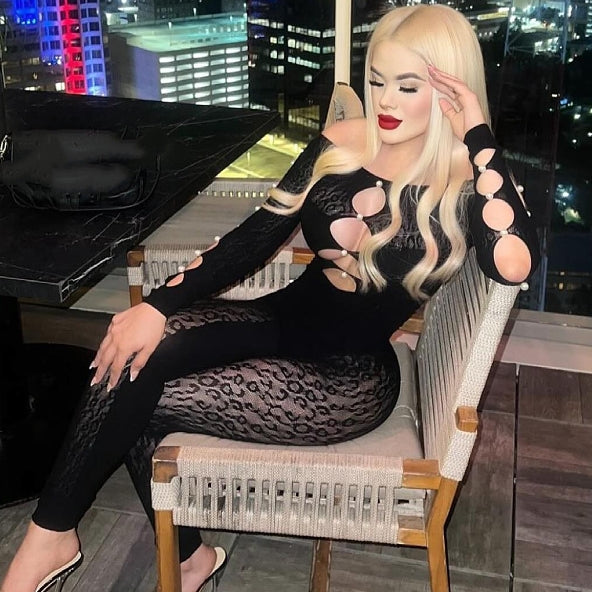 One-piece mesh new leopard print flirting pajamas