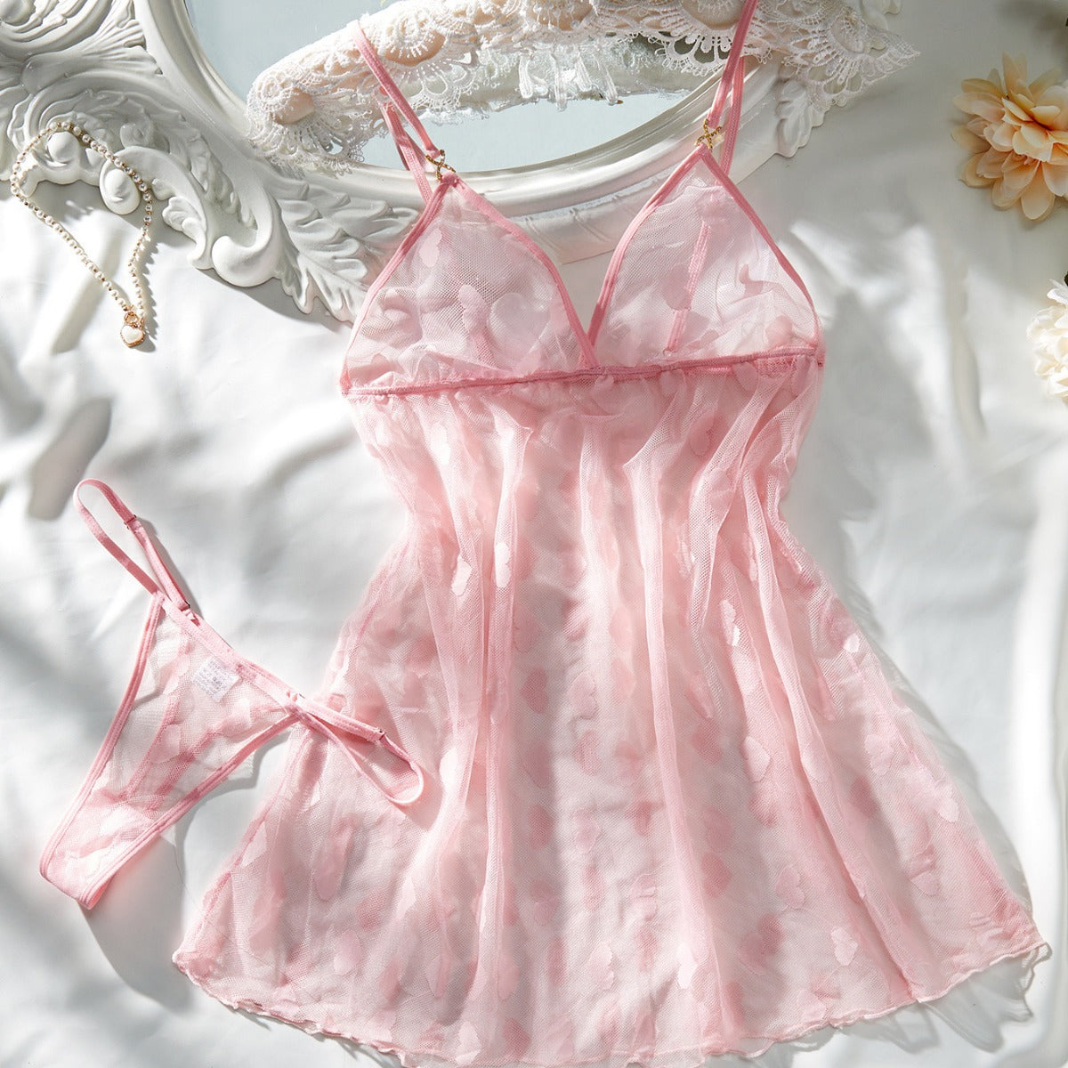 Sexy sheer mesh cutout backless lingerie