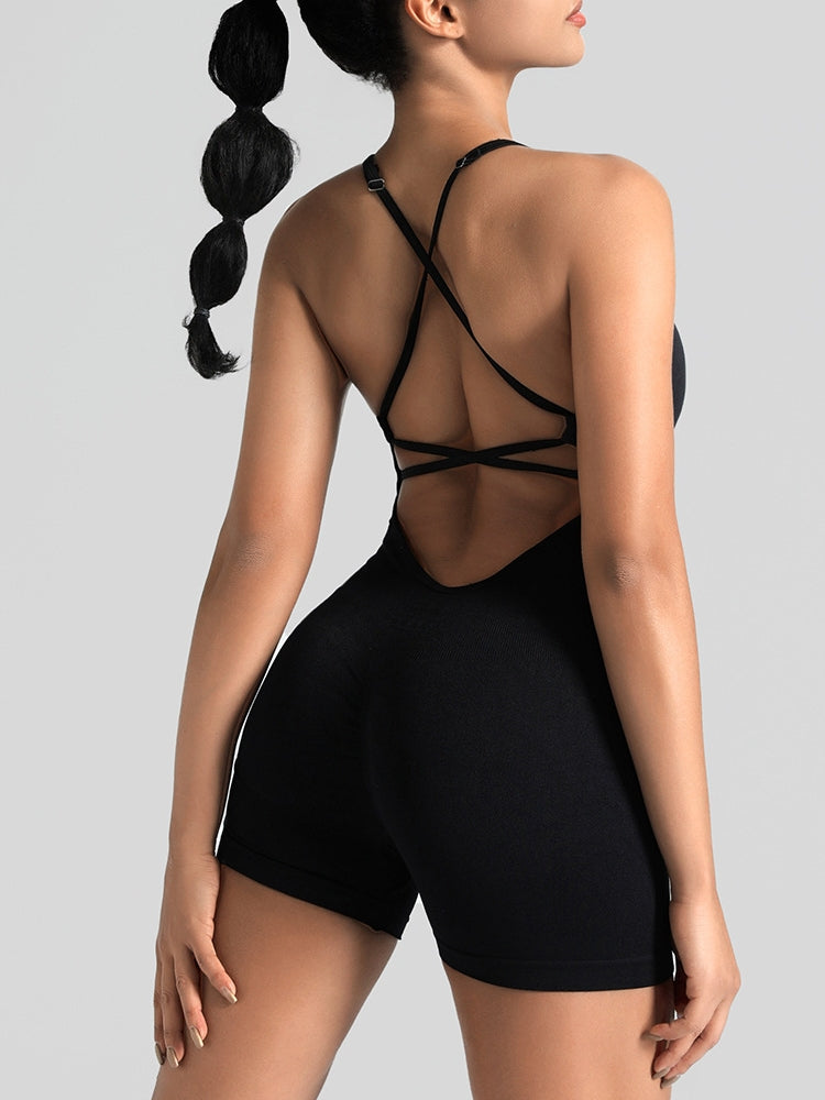 One-piece sleeveless backless yoga bodysuit