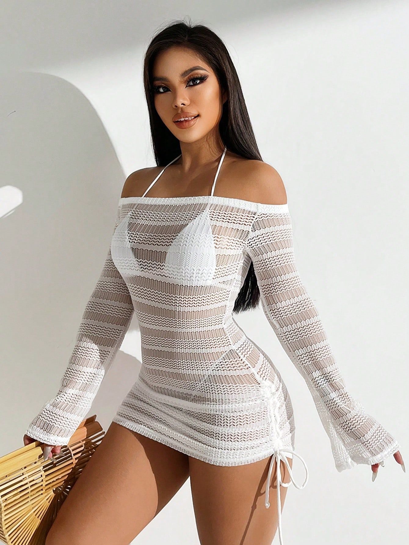 Long-sleeved mesh sun-protective beach dress sexy cover-up