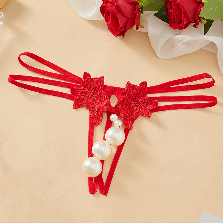 Sexy thong with oversized pearl massage and open crotch