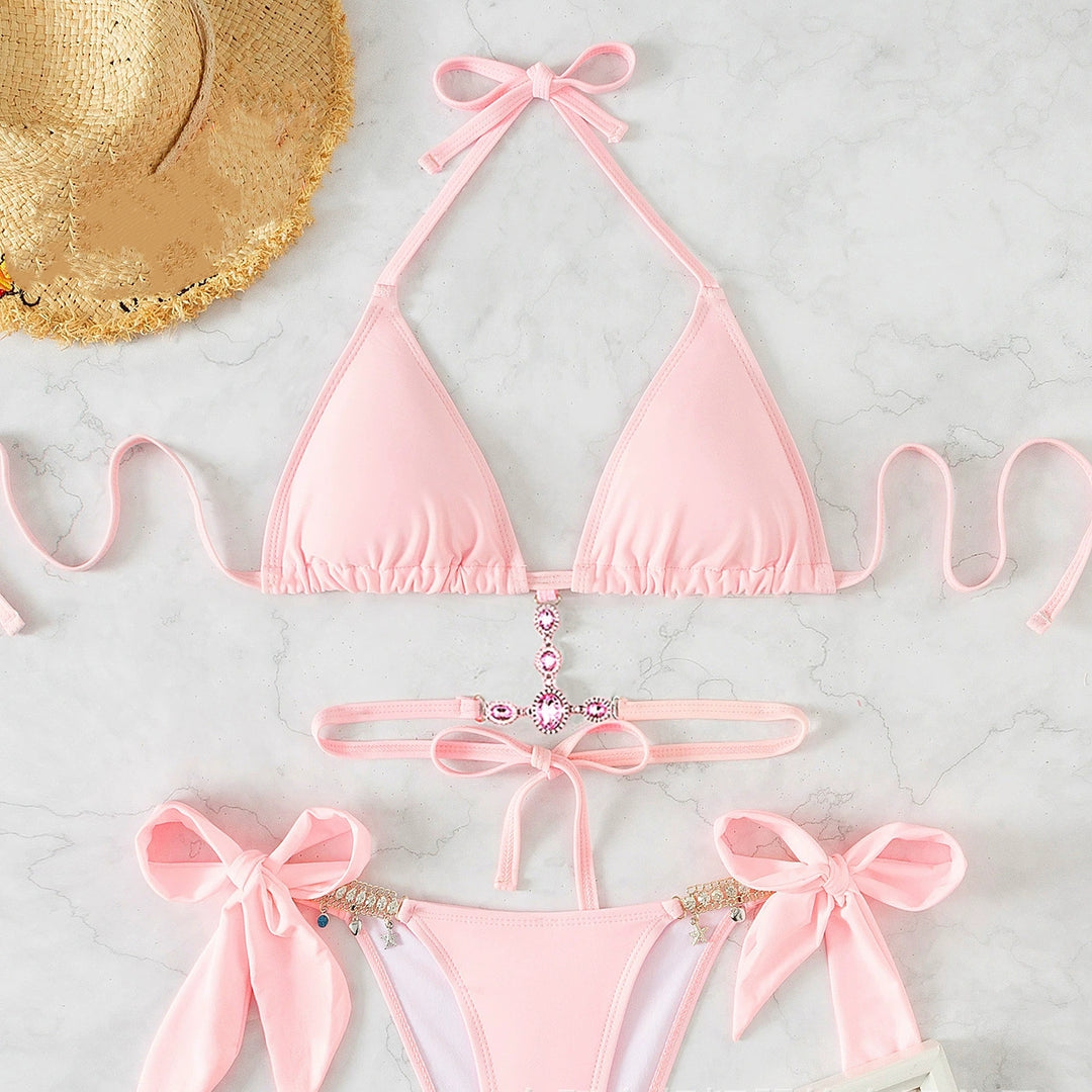 Crystal Diamond Triangle Strapless Backless Bikini Sexy Set