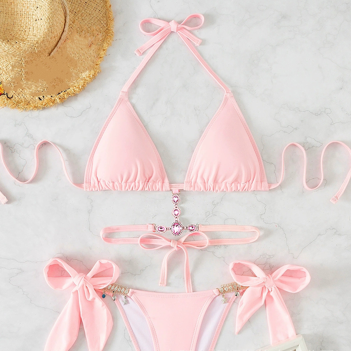 Crystal Diamond Triangle Strapless Backless Bikini Sexy Set