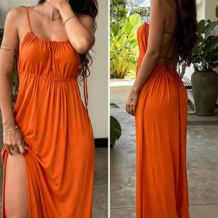 Loose-fitting drawstring camisole dress