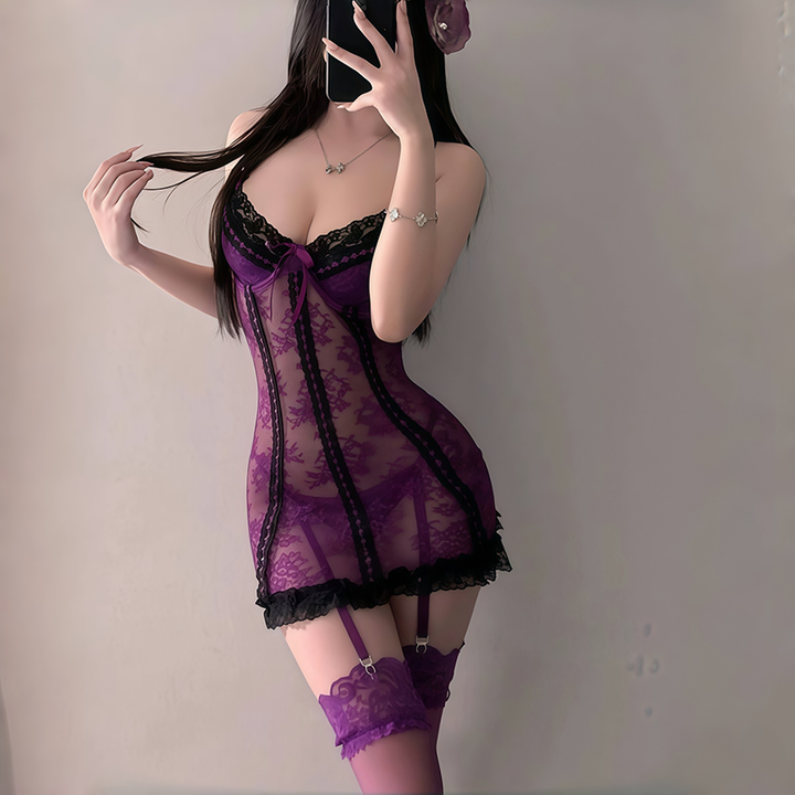 Deep-V Backless Lace-Strap Nightgown