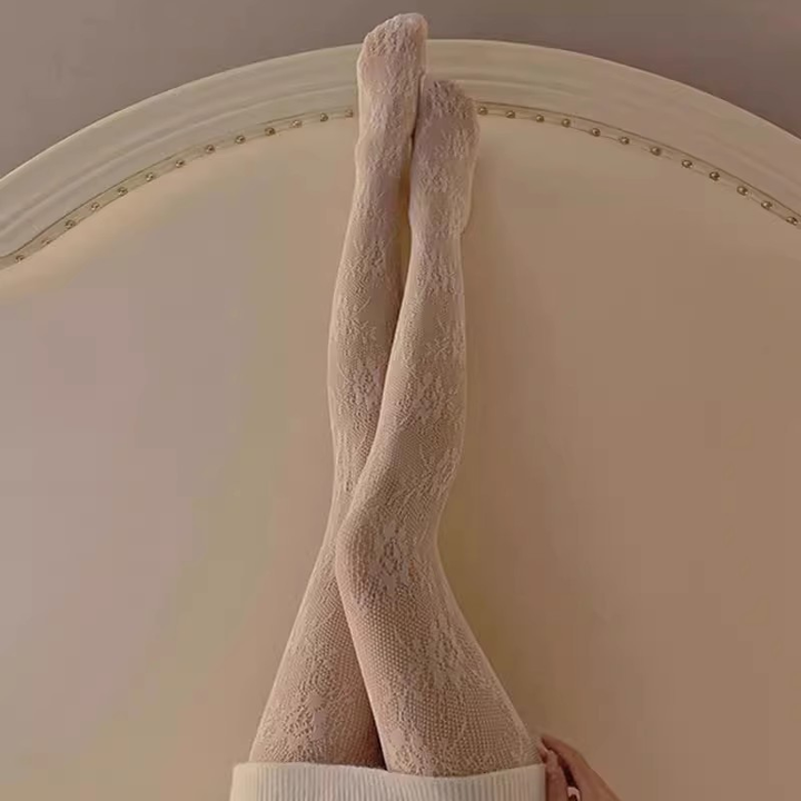 Sunflower-Patterned Sheer Lace Tights
