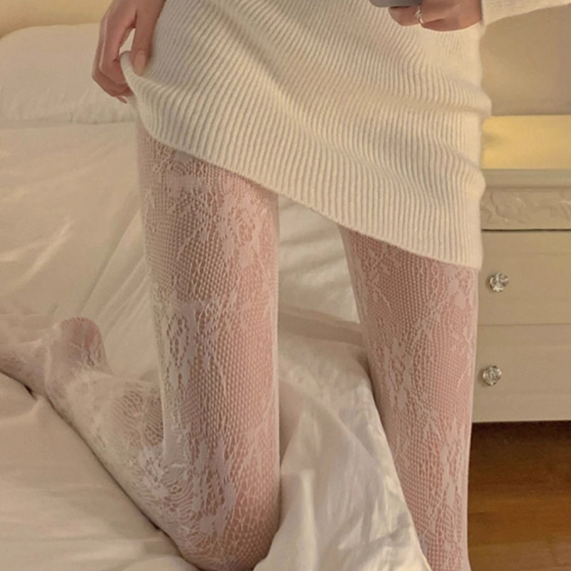 Sunflower-Patterned Sheer Lace Tights