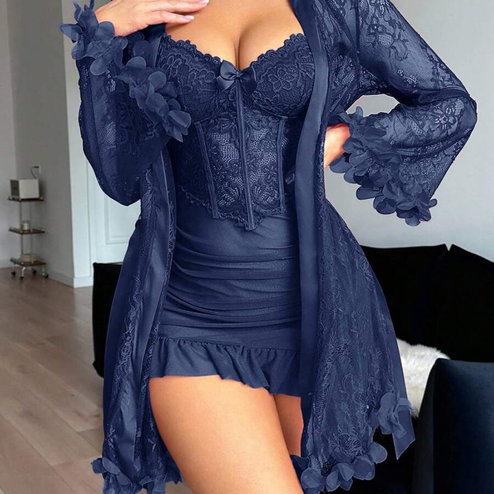 Lace petal-sleeve robe-style sleepwear