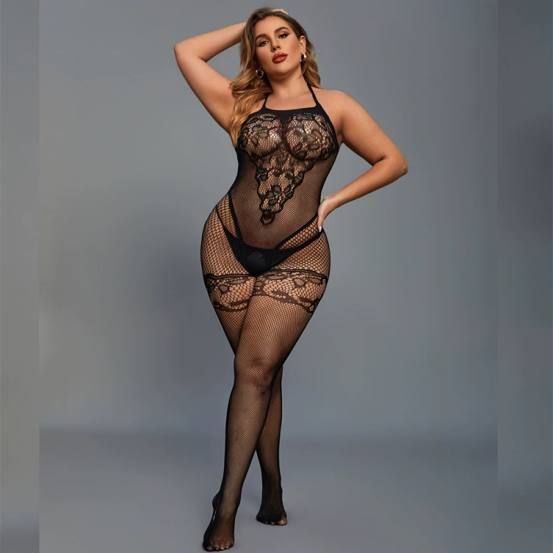 Lace Fishnet Halter Bodysuit Lingerie