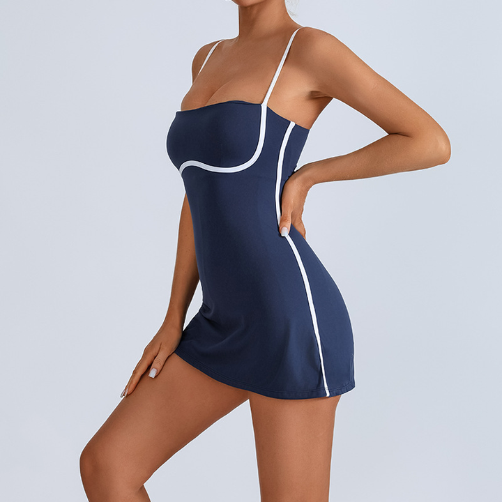 Square-neck spaghetti strap bodycon dress