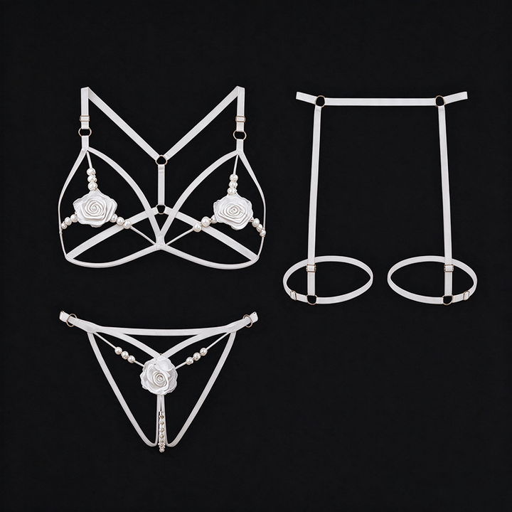 Delicate Strap Rose and Pearl Three-Piece Set