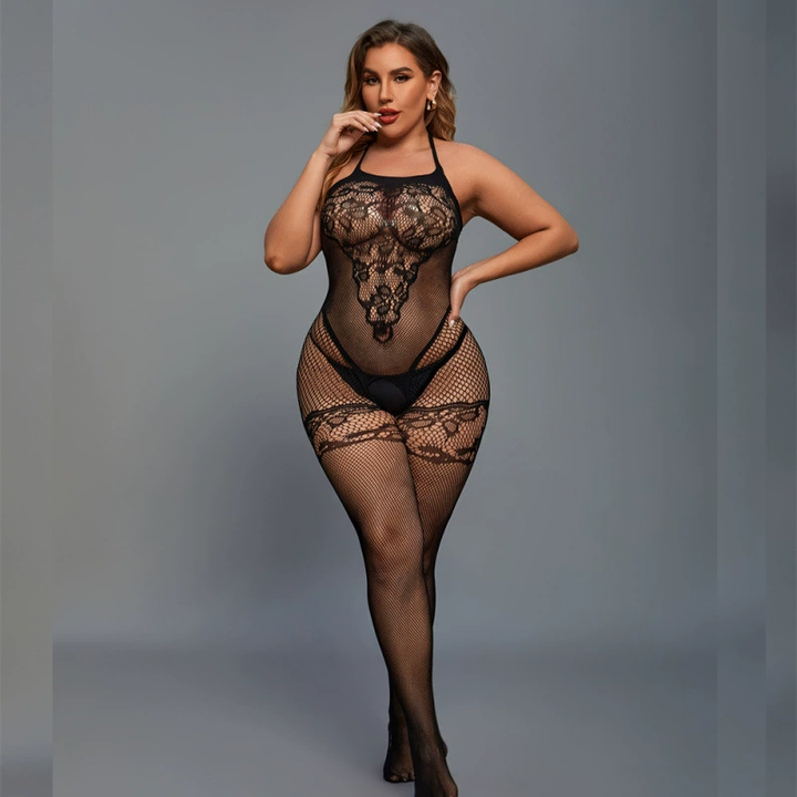 Lace Fishnet Halter Bodysuit Lingerie
