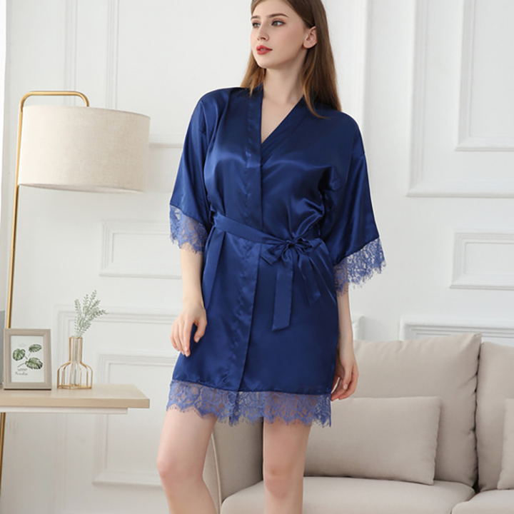 Solid-color lace-trimmed nightgown