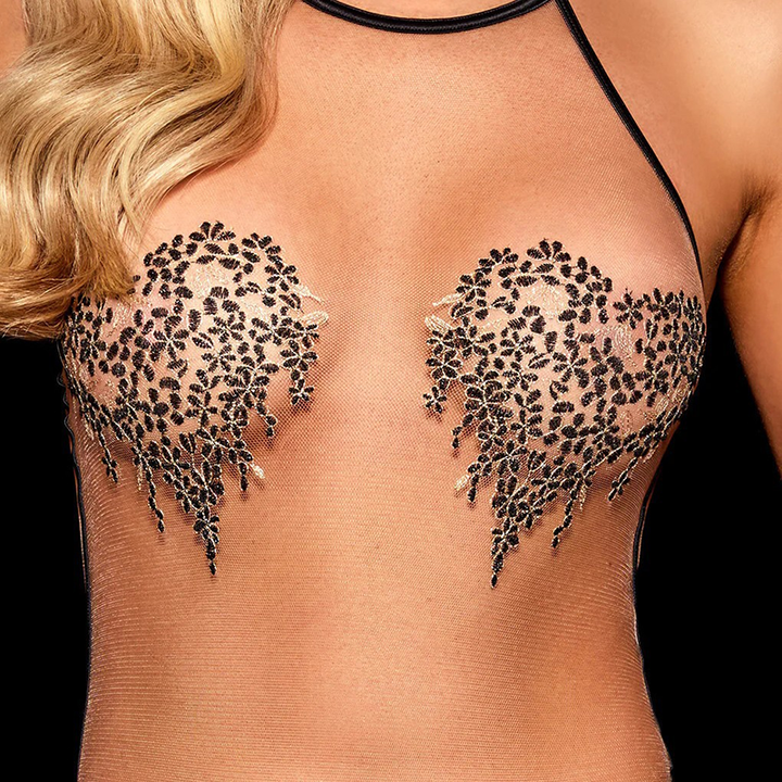 Lace-Embroidered Halter Bodysuit