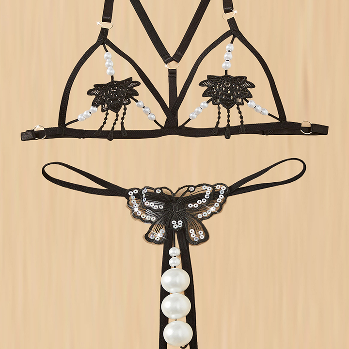 Lace and Beaded Camisole Lingerie Set